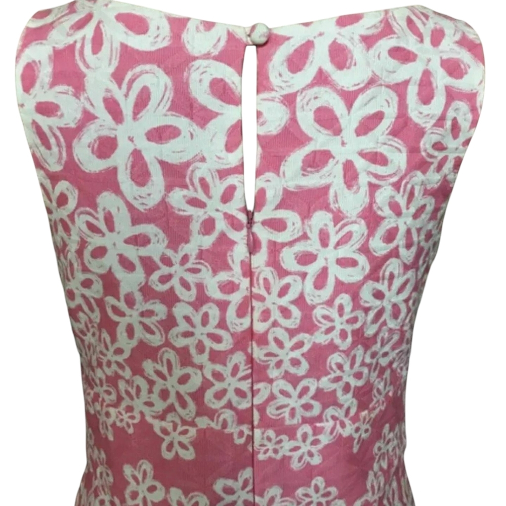 Taylor Pink White Retro Floral Print Summer Sheath Dress Size 4 - Picture 4 of 5